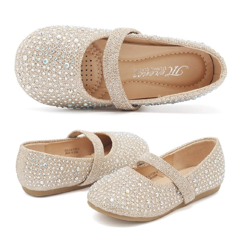 Gold Glitter Mary Jane Ballerina Flats